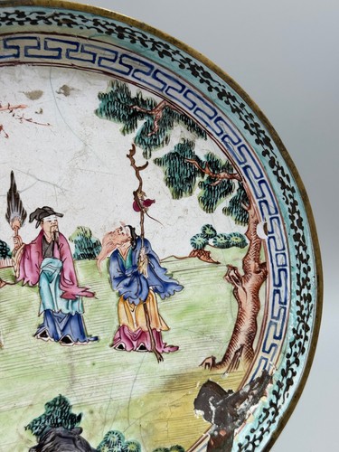Antique 18th c Qianlong Period Chinese Canton enamel Cloisonne Plate 8" - Picture 4 of 9