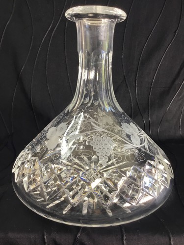 VINTAGE THOMAS WEBB ENGLAND 1966 SHIPS DECANTER WITH DIAMONDS, GRAPES & FLOWERS - Picture 9 of 12