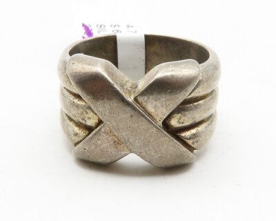 DAVID SIGAL 925 Silver Vintage Dark Tone Crossover Band Ring Sz RG13852