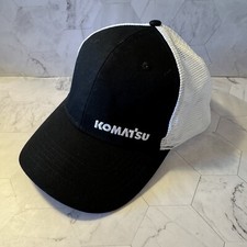 Vintage Komatsu Embroidered Black & White Ball Cap Hat Snapback Mesh Clean
