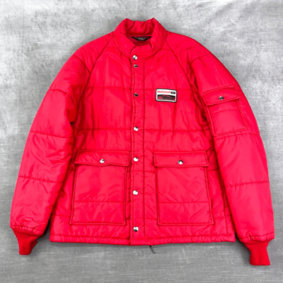 VTG 70s Ford Motorcraft Puffer Jacket Mens 40/M Red Racing Snap Up