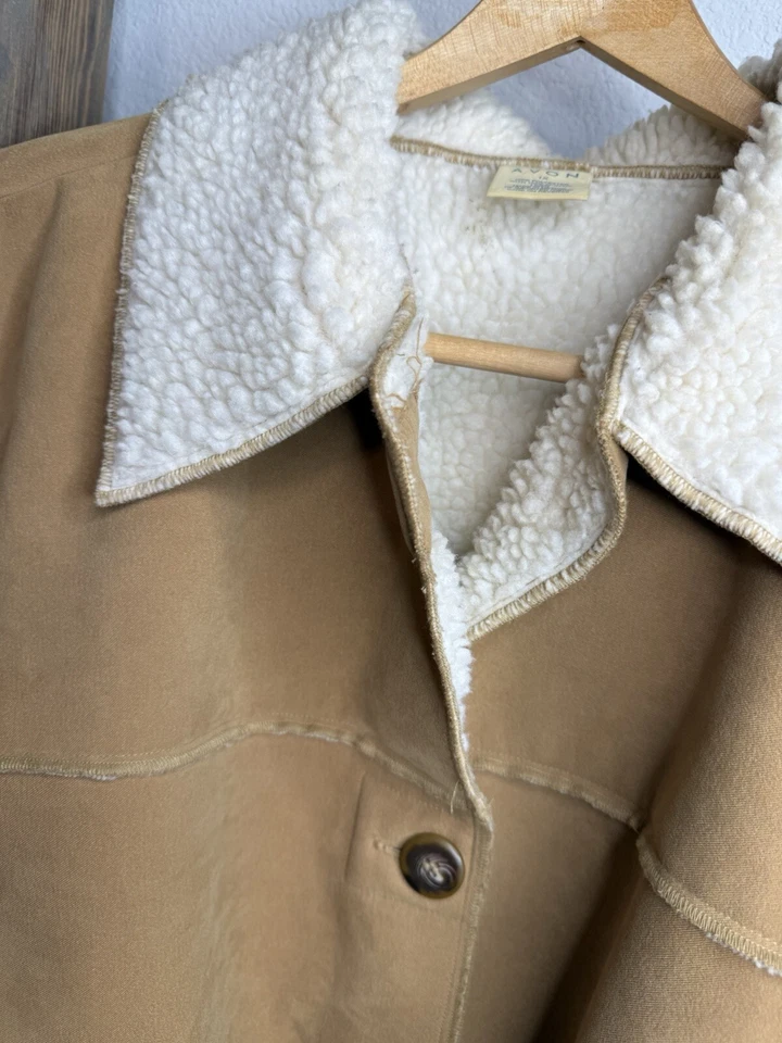 Abrigo/Chaqueta Penny Lane Forrada Sherpa Gamuza Camel Vintage Talla 1X Foto 2 de 4