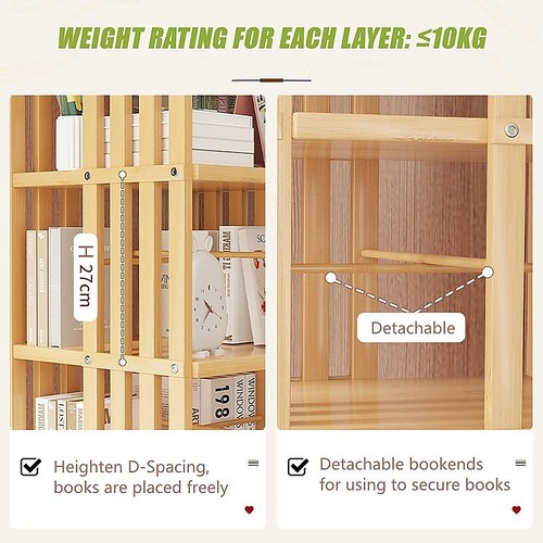 360 Rotating Bookshelf Bamboo Storage Display Rack Shelving in Wood - Picture 6 of 7
