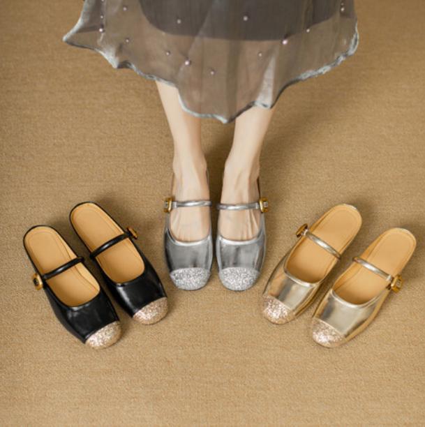 PANTOFOLA D’ORO Scarpe ciabatte donna estive nuove paillettes splicing stile retrò tacco medio