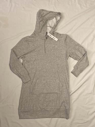 Womens Small Hoodie Sweatshirt Dress ~ Grey ~ White Mark