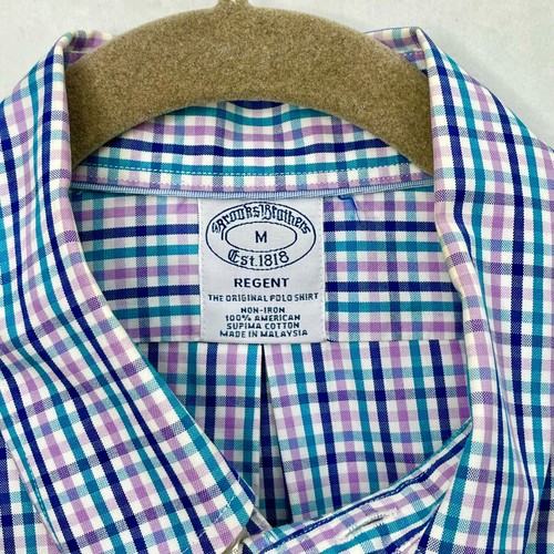 Brooks Brothers Shirt Mens M Medium Blue Purple Check Short Sleeve Button Up - Picture 3 of 8