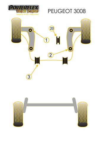 Boccola antirollio anteriore nera Powerflex 23,5 mm Peugeot 3008 08- PFF50-603-23,5BLK - Foto 2 di 2
