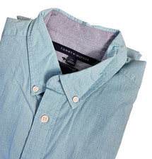 Tommy Hilfiger Men  s Aqua Blue 100 Cotton Button-Down Shirt L Classic Fit