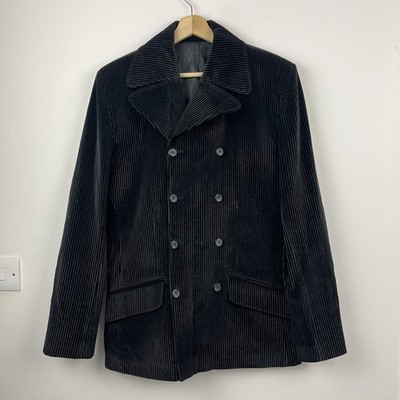 Madcap England Jacket Mens 38 Black Slim Peacoat Double Breasted Mods Corduroy