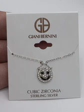 Giani Bernini Sterling Silver 925 Clear Cz Inlay Black Pendant Necklace SMILY