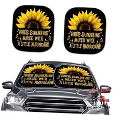 Sunshine Car Windshield Sun Shade - 2 Piece Yellow Print - Sunflower Interior