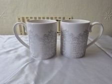 MONSOON HOME Denby Monsoon Filigree White & Silver 2 X Fine China Mug
