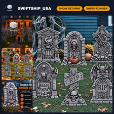 17" Halloween Tombstones - 6 Pack Outdoor Graveyard Decorations, Spooky Yard Sig
