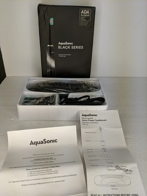 OPEN BOX AquaSonic Black Series Electric Toothbrush 8 DuPont Brush Heads 1 Case