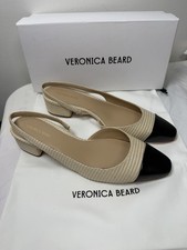 Veronica Beard Cecile Leather Cap Toe Slingback Pump Black Tan Women Size 9.5M