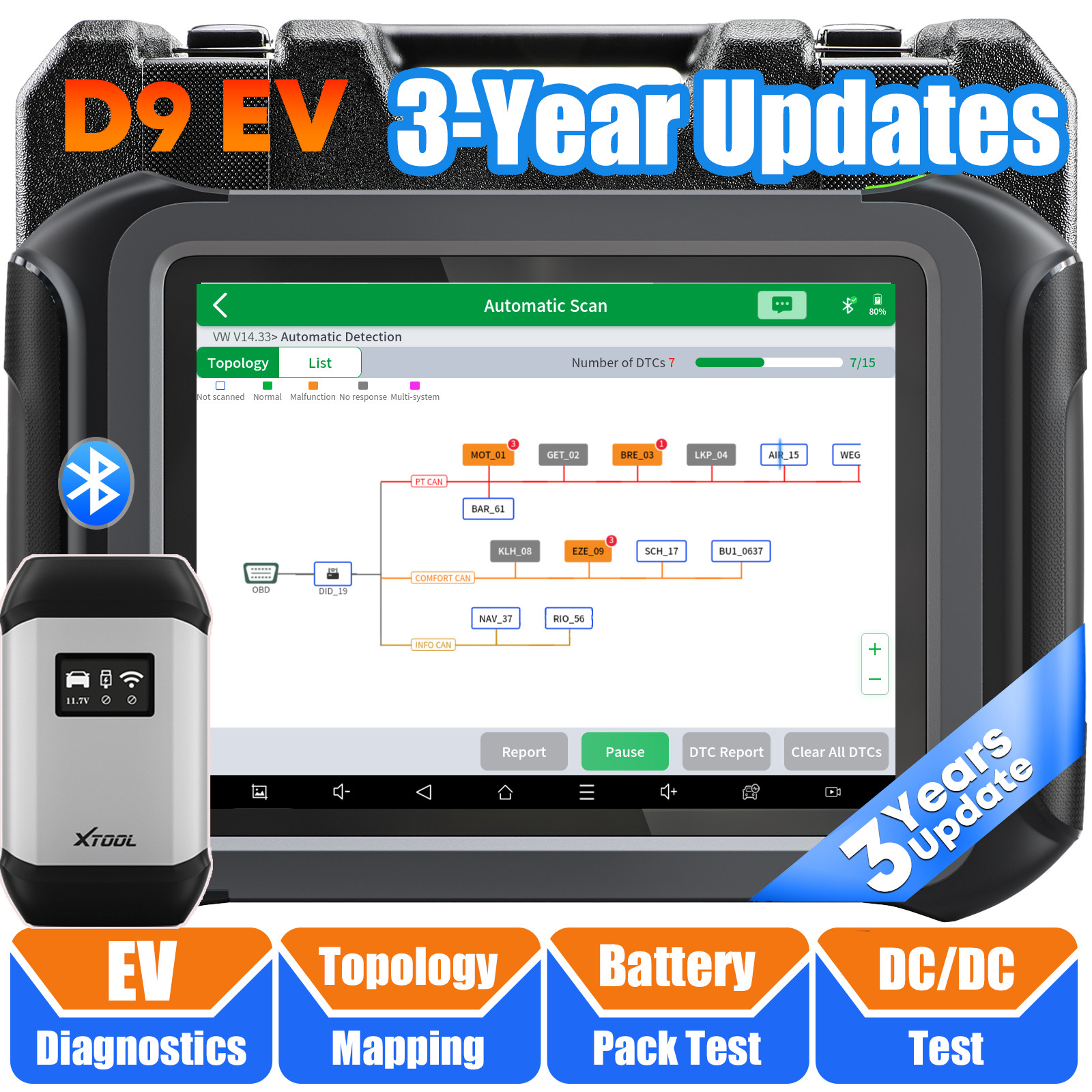 XTOOL D9EV New Energy Car Bidirectional Scanner Diagnostic Key Programming Tool 