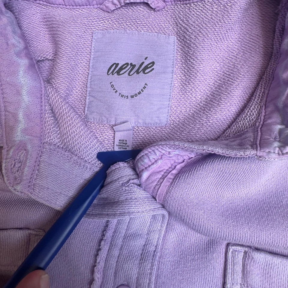Aerie Girls Oversized Fleece Shirt Button Down Purple XXS - Image 3 of 4