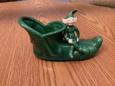 Treasure Craft Vintage Green Pixie Elf On Green Elf Shoe Figurine Planter
