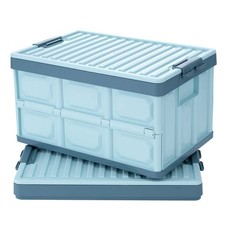 2 PCS 30L Blue Folding Plastic Stackable Utility Crates Storage Bins Lids