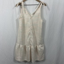LOFT Striped Ruffle Hem Tie Shoulder Button Mini Dress Womens Sz S Beach Summer