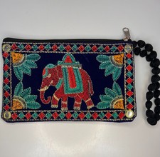 Embroidered Wristlet Crafted India Authentic Elephant Two Zipper Design