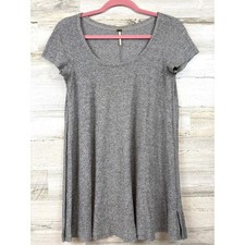 Free People Womens XS Gray Knit Crew Neck Short Sleeve Casual Summer Mini Dress