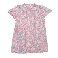 Smart Time Vintage 70s Floral House Coat Short Sleeve Snap Button Pastel Quilted