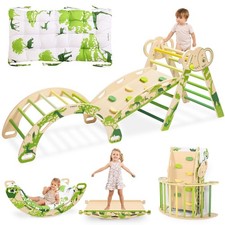 8-in-1 Pikler Triangle Set with Cushion-Foldable Baby Climbing Toys with Arch...