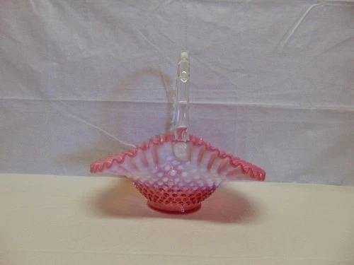Fenton Pink Glass Hobnail Basket