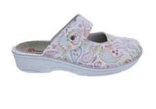 Berkemann Clog Heliane 3457-009, Glattleder mit Stretch, Weiß Paisley Muster, Fu
