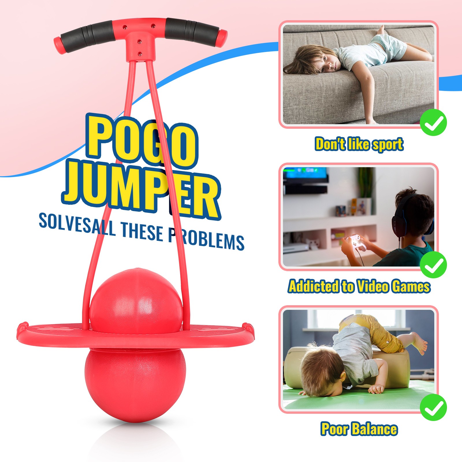 Kids Pogo Ball - Bounce & Play Hopper Ball for Age 5+,Sturdy Pogo Stick for Kids