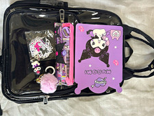 Sanrio Kuromi Clear Black Plastic Backpack Adjustable w/ Accessories