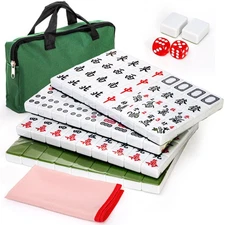 Cedilis Chinese Mahjong Set- 146 Small Melamine Tiles(1.18", Green) with Port...