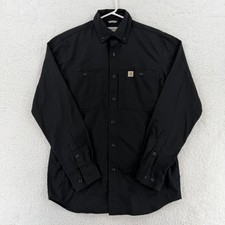 Carhartt Shirt Mens Small Black Relaxed Fit Long Sleeve Button Down Work Stretch