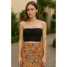 WeWoreWhat Black Cotton Lyocell Bandeau Top Sz M Strapless Zip Back