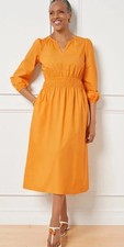 NWT Talbots Women’s Size 14 Orange Cotton Elastic Waist Fit & Flare Dress