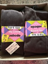 NWT Vintage Girl  s Nylon Knee High Socks Red Deadstock 12 Pair In Box Brown