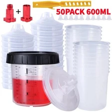50Pack PPS CUPS Disposable Paint Spray Gun Cup Liners and Lid System 600ml/20Oz