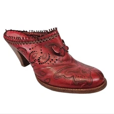 Vince Camuto Red Leather Y2K Western Butterfly Die Cut Heel Mules Size 7 Women's