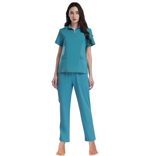 Scrubs Set for Women Medical Uniform Stretch Top with Leg Pants Nurse Workwear - Picture 8 of 59
