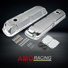 Retro Finned Polished Short Valve Covers Fit Ford Sbf V8 260 302 351w 1964-1973