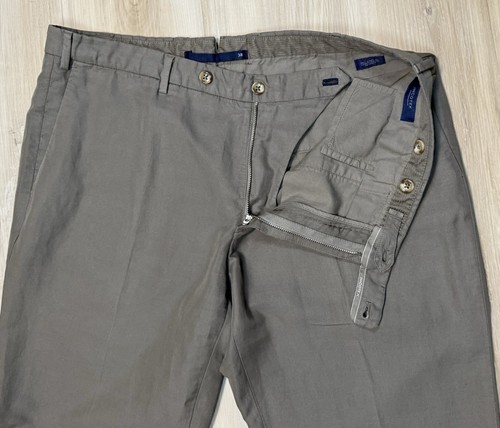 INCOTEX Chinolino Khaki Pants Linen/Cotton Milano Fit Pattern M sz 38 (37.5) x33 - Picture 11 of 18