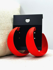 Neon Orange Wide Graduated Matte Metal Hoop Earrings 42 mm NWOT