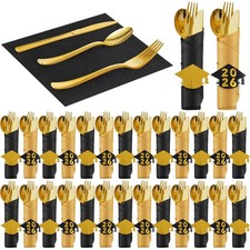 Kochorie 50 Pack Pre Rolled Gold Plastic Silverware Sets Graduation Heavy Dut...