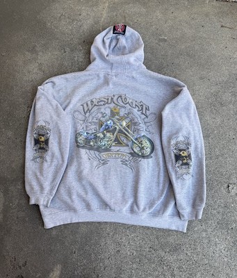 West Coast Choppers Hoodie 2XL Gray Biker Chopper Skull Graphic Rare