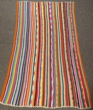 Handmade Rainbow Striped Afghan Crochet Blanket Throw Boho Grannycore 46 x 76