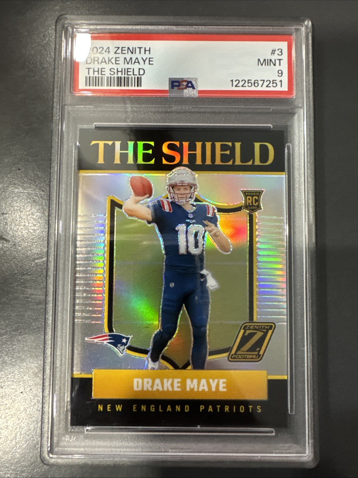 2024 Zenith Drake Maye The Shield SSP Case Hit Prizm RC #3 NEW ENGLAND PSA 9