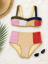 Multicolor Metallic Shimmer Color-Block High-...