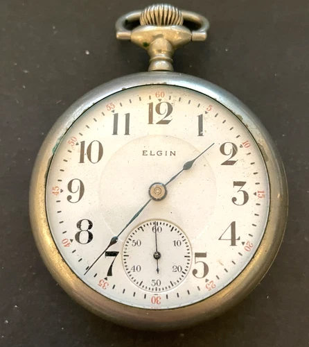 Antique 1911 Elgin Grade 317 Pocket Watch Parts Silverode Case 18s 15j USA