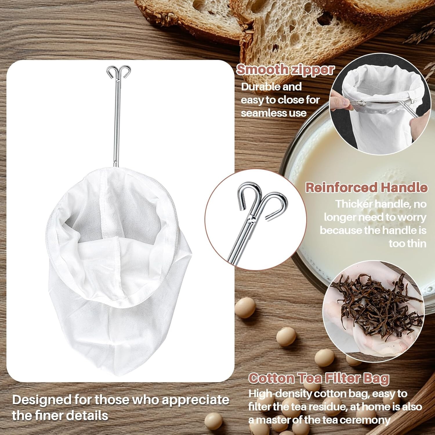 3PCS RAINFLOW Reusable Mesh Strainer Bags Cheese Cloth for Coffee Tea